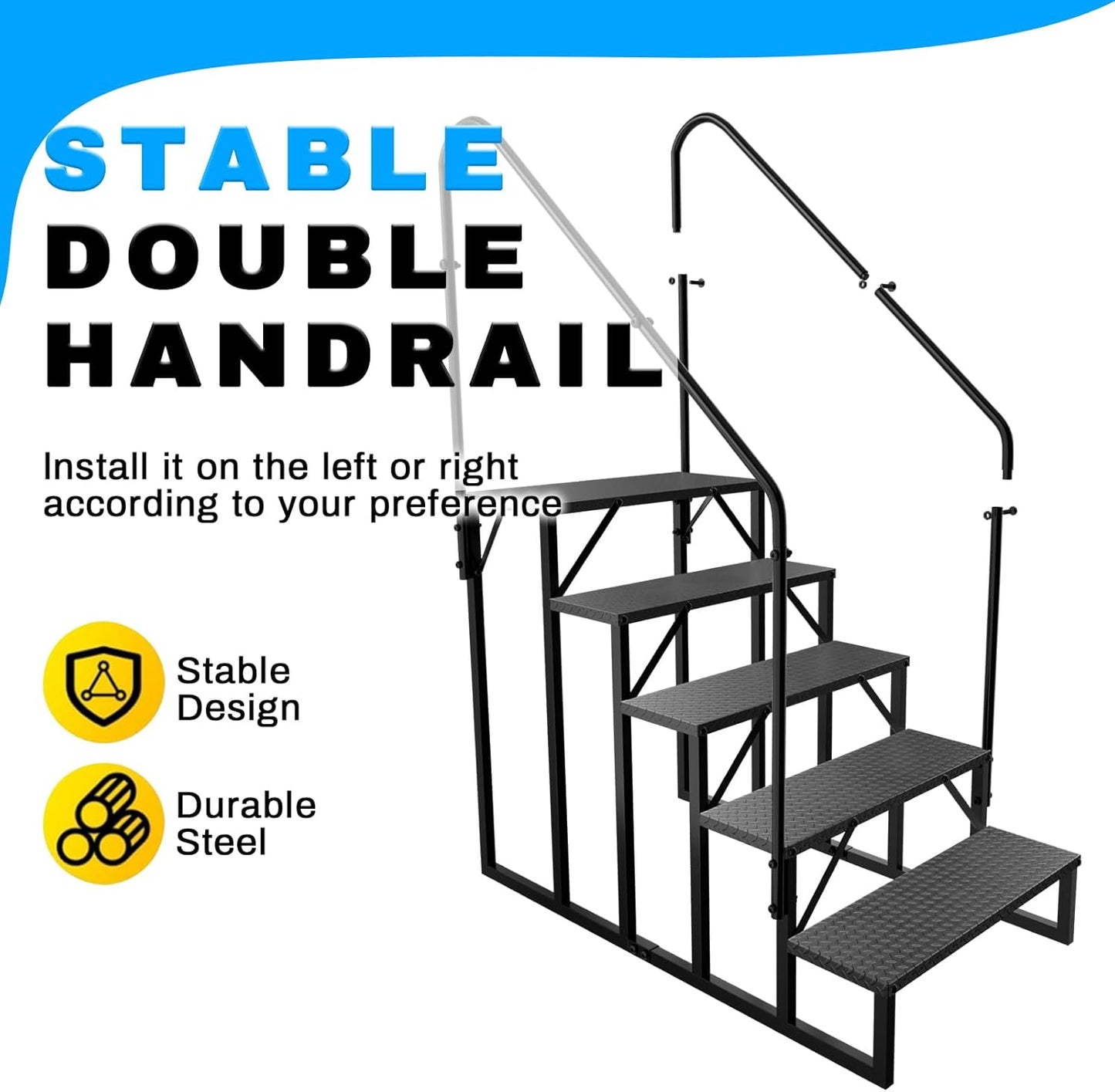 RV Stairs 5 Step Ladder, RV Steps Anti-Slip, Hot Tub Steps with Handrail, 660 lbs RV Ladder for 5th Wheel RV, Mobile Home Stairs（2 Handrails