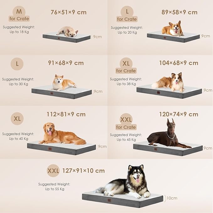 EHEYCIGA Orthopedic Dog Beds for Large Dogs with Removable Washable Cover for Crate, Beige, 35x23
