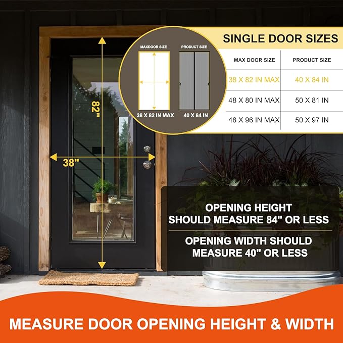 Fiberglass Magnetic Screen Door Fit Door Size 38 x 82 in- Heavy Duty Fiberglass Screen Door Mesh for Interior Door, Patio and Sliding Doors - Door Screen Magnetic Closure Let Fresh Air in