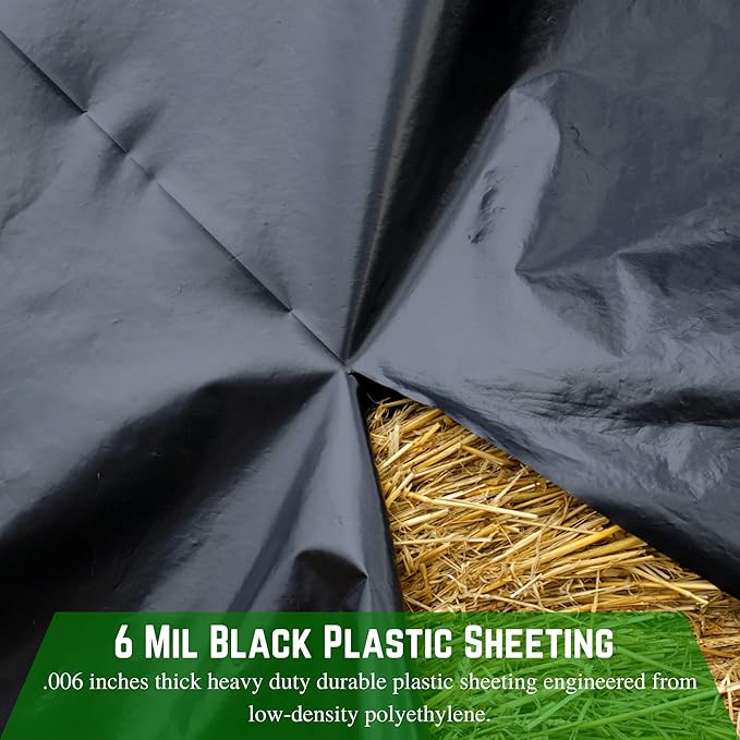 Farm Plastic Supply - Black Plastic Sheeting - 6 mil - (12' x 100') - Black Plastic Tarp, Polyethylene Vapor Barrier Plastic Sheeting, Black Painters Tarp, Roll of Heavy Duty Plastic