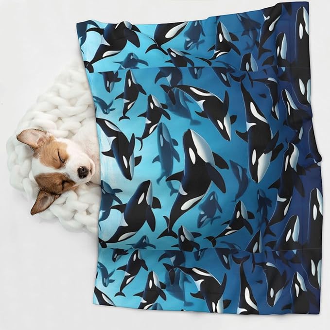 Double Sided Pet Mat for Dog Bed Topper Cat Blanket Furniture Protector, Killer Whales Orcas Ocean Sea Animals, Reversible Plush with Tactile Dot Pattern for Style Change