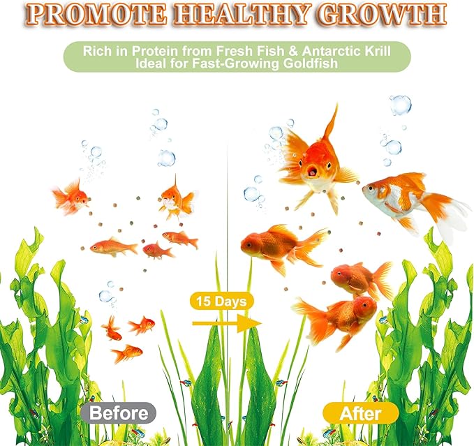 Goldfish Fish Food Floating Pellet - Color Enhancing with Antarctic Krill Spirulina Balanced Diet for Pond Tank Fish Promotes Growth Clear Water, 12oz