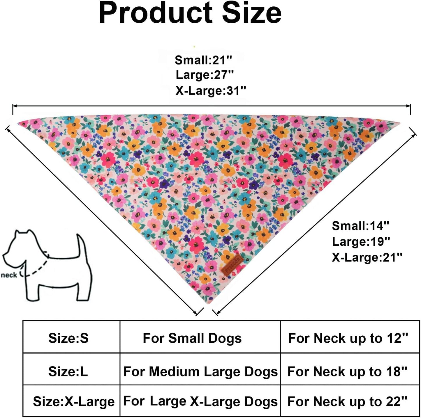 PTDECOR Floral Dog Bandana, Flower Reversible Pets Scarf, Premium Durable Fabric, Adjustable Pink Green Bandanas for Medium Large Dogs Pets (Large)
