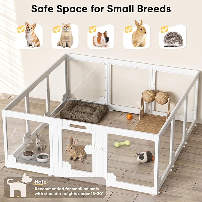 24" Acrylic Clear Dog Play Pen Indoors 12 Panels, Puppy Playpen with Door for Small Dogs Puppies, Transparent Plastic Pet Playpen Cage Fence Crate Kennel for Cat Kitten Rabbit Bunny Ferret etc