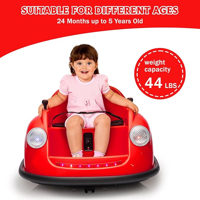 12V Bumper Car for Toddlers, Electric Toy Ride on Battery Car with Kids W/Parent Remote Control, 2-Speed, 360 Degree Spin, Music & LED Lights for Kids, Red