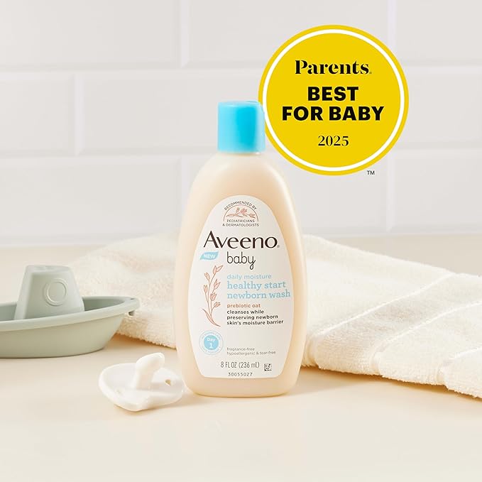 Aveeno Baby Healthy Start Nourishing Newborn Wash, Hypoallergenic Baby Body Wash with Prebiotic Oat Gently Cleanses Delicate Newborn Skin, Fragrance-Free, Tear-Free, Paraben-Free, 8 fl. oz
