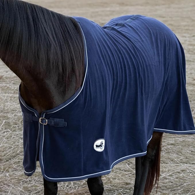 Jeffers Equine Elite Fleece Horse Cooler Blanket, 66 Inch – Soft, Adjustable Fit, Lightweight, Easy Care, Moisture Wicking Cooling Sheet with Surcingle for Post Exercise, Travel for Horses – Navy