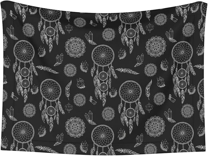 Double Sided Pet Mat for Dog Bed Topper Cat Blanket Furniture Protector, Black and White Mysterious Dream Catcher, Reversible Plush with Tactile Dot Pattern for Style Change