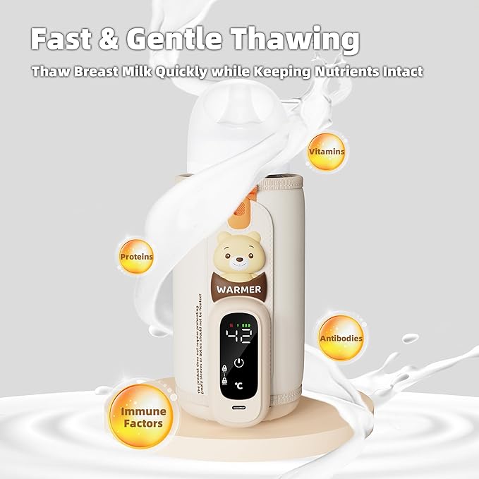 Portable Bottle Warmer for Breastmilk & Formula, Baby Rapid Milk Warmer, Accurate Temperature Control, Retain Nutrients Baby Essentials for Home and Outing(with Charger)