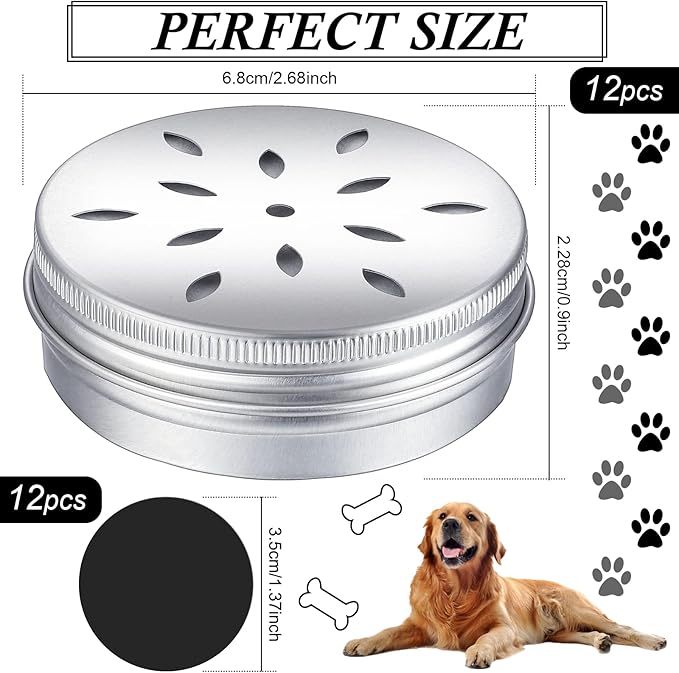 Oudain 12 Pack Dog Scent Work Tins, Dog Scent Training Box, Pet Nose Metal Container with 12 Magnetic Dots, Smell Training Kit Smell Canisters Aluminum Cans for Pet(Cute)