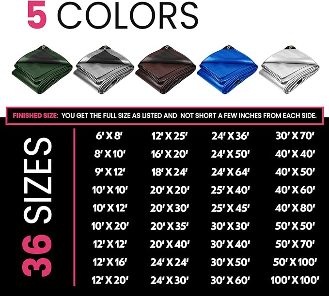 PROTARP Extreme Heavy Duty 22 Mil Tarp Cover, Waterproof, UV Resistant, Rip and Tear Proof, Poly Tarpaulin with Reinforced Edges for Roof, Camping, Patio, Pool, Boat. (Brown/Black 30′ X 70′)