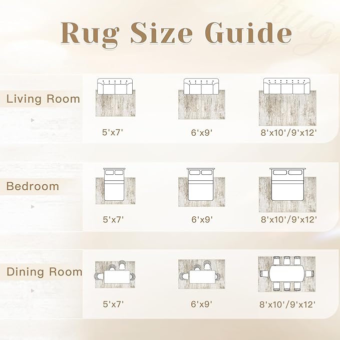 Washable Rug 5x7 Area Rugs for Living Room: Neutral Soft Rug Abstract Non Slip Low Pile Modern Carpet for Bedroom Kitchen Nursery Office Dining Room Indoor (Beige, 5'x7')