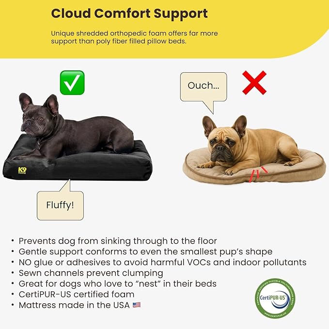 K9 Ballistics Tough Rectangle Pillow Dog Bed - Removable Cover, Washable, Durable & Water Resistant Dog Bed - Small, Titanium Premium Finish