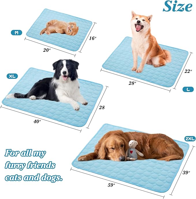SHEJIZE Dog Cooling Mat Dog Cooling Pad Self Cooling Blanket, Washable Cooling Mat for Dogs, Pet Cooling Mat Keeps Pets Cool in Summer Heat, Resuable Fabric Cooling Mat (Blue, 28x22inch)