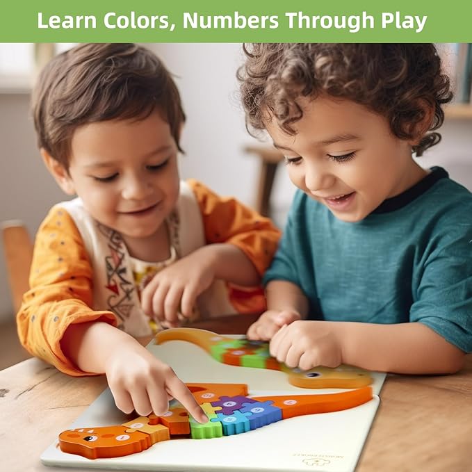 Wooden Dinosaur Puzzles Set for Kids/Toddlers Ages 1-8, T-Rex & Allosaurus with Colorful Box, Educational Dino Toys Little Boys/Girls 2 3 4 5 6 Year Old, Numbers/Chunky, Large 11"x7" Size