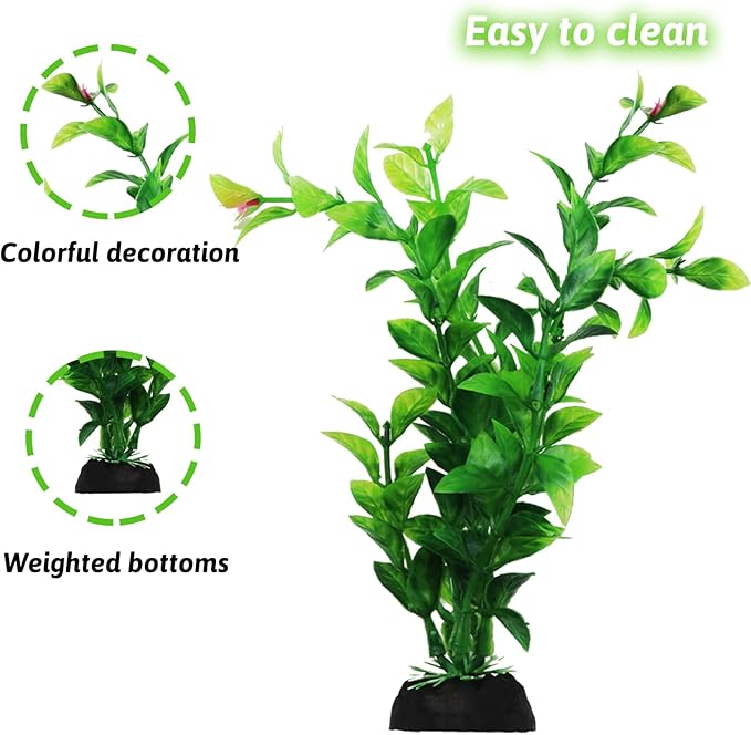 PietyPet Fish Tank Accessories Green Plants, 10pcs Green Fish Tank Decorations, Aquarium Decor Plastic Plants