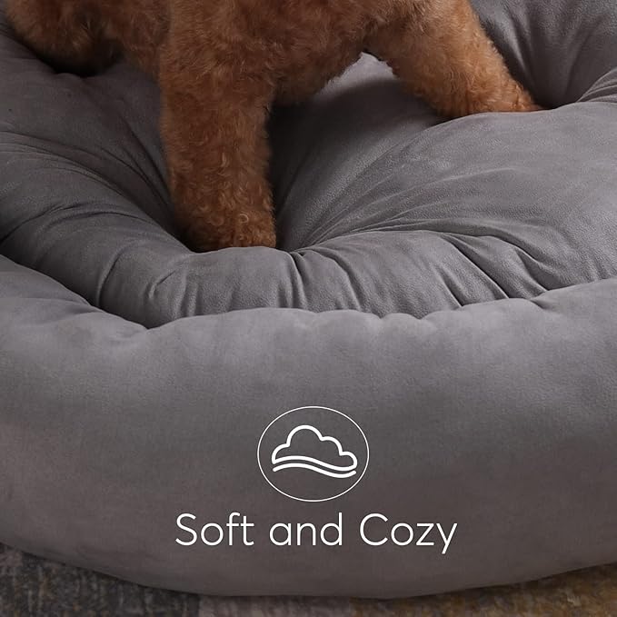 KASENTEX Dog Bed, Round Dog Beds for Medium/Large Dogs, Donut Dog Bed and Cat Bed Anti Slip & Machine Washable - Grey 27x27 Inches