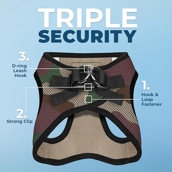 Best Pet Supplies Voyager Step-in Air Harness - All Weather Mesh, Reflective, No Pull Harness for Dogs, Cats - Secure with Hook & Loop Fastener, Buckle, Double D-Rings - Army/Black Trim, XS