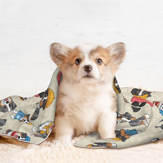 Double Sided Pet Mat for Dog Bed Topper Cat Blanket Furniture Protector, Cute Australian Shepherd Dog and Puppy, Reversible Plush with Tactile Dot Pattern for Style Change