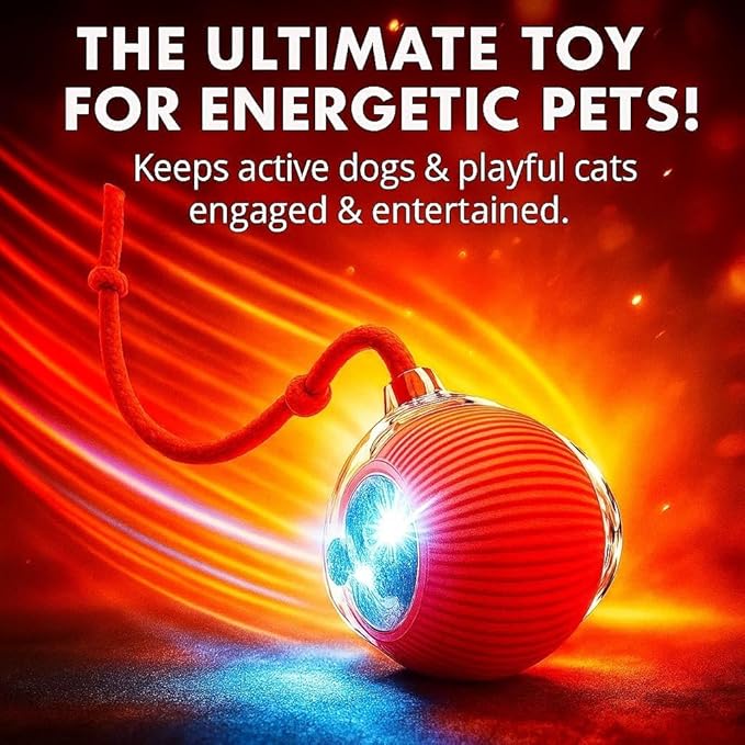 2026 New 2Pack Cat Ball Kitten Toys for Indoor Interactive Kitty Ball Toy Speedy Tail 360° Automatic Rolling Electric Moving Rechargeable,Smart Pet Chase with Rope for Bored Cats (RED & Blue) 2 Pcs