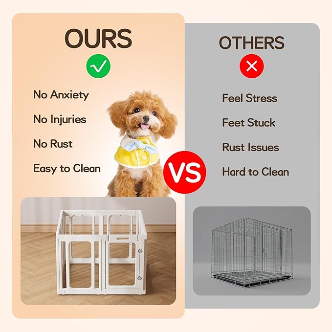 Jalove Dog Playpen Indoor, 24" H Plastic Puppy Playpen with Window, Easy Assembly and Cleaning, Clear Acrylic Pet Playpen for Puppy Cat Ferret, Small Dogs Fence Crate Kennel (White, 8 Panels)