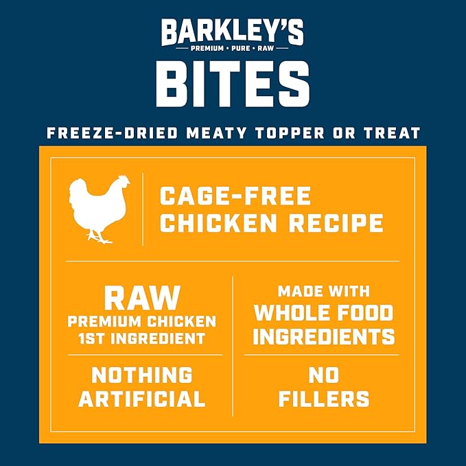 Barkley’s Bag Chicken Bites, Freeze Dried Dog Treats & Food Topper, Made with Chicken and Brown Rice, Small Bite-Sized Pieces for Training Rewards, for All Dog Breeds, Ages & Sizes, 4 Oz Bag (3 Pack)