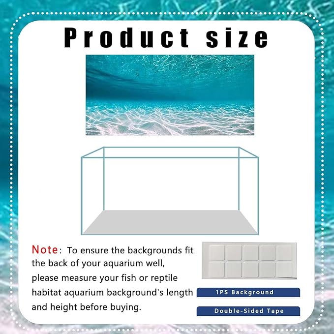36X20IN Natural Undersea Aquarium Background, Undersea Beach Fish Tank Background, with 8 EVA Double-Sided Tape
