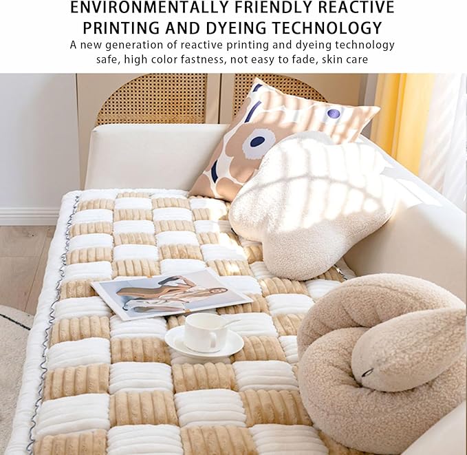 FunnyFuzzy Cream-Coloured Plaid Square Pet Mat Bed Couch Cover, Winter Thickened Dog Bed Cover Pet Blanket Sofa Couch Furniture Protector for Kids Dog Cat(Size:27.6 * 82.7 in,Color:Brown)