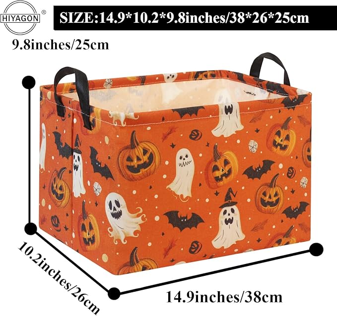 HIYAGON Halloween Basket Halloween Pumpkin Basket for Boys and Girls Trick or Treat Pumpkin Basket for Halloween Parties Cute Storage Bin Organizer Box Rectangular Room Decor(Halloween Pumpkin)