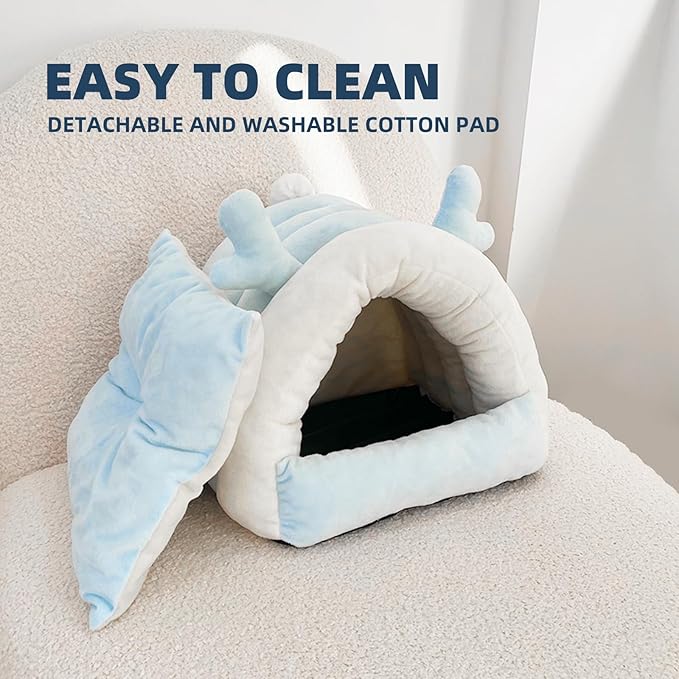 Guinea Pig Hideout, Warm Bed for Guinea Pig,Rabbits, Chinchillas, Cozy Small Animal Winter Shelter (Blue, Small)