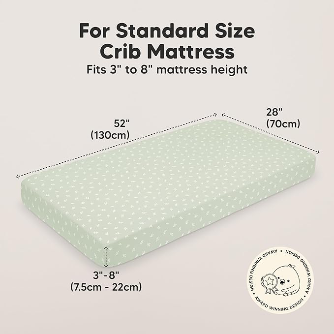 KeaBabies 2-Pack Organic Crib Sheets for Boys, Girls - 52x28 Fitted Crib Mattress Sheet Neutral, Breathable Jersey Cotton Cover for Baby Bed, Toddler Mattress, Soft & Cute Prints (Herb)