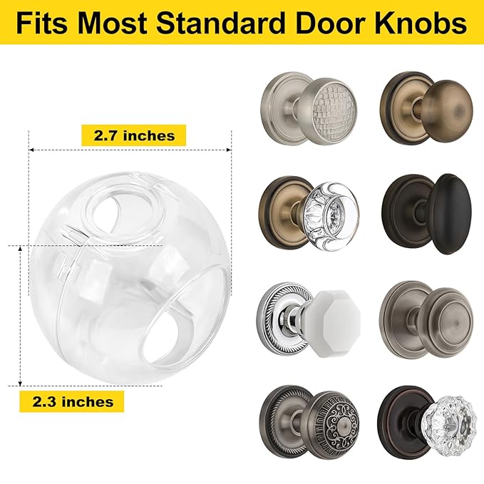 Clear Door Knob Safety Cover for Kids, 4 Pack Child Proof Door Knob Covers Fit More Color Knob Baby Proof Door Knob Covers Toddler Door Knob Cover Child Safety Door Knob Cover 2.7 X 2.3 Inches