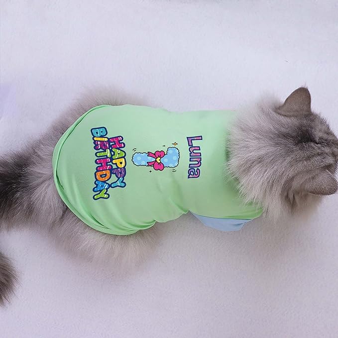 Custom Dog Birthday Shirt,Personalized Pet Apparel Print with Name Age Number,Pet Birthday Outfit,Lightweight Breathable Cotton Vest for Small Medium Large Dogs Cat (Dopamine Green, Medium)