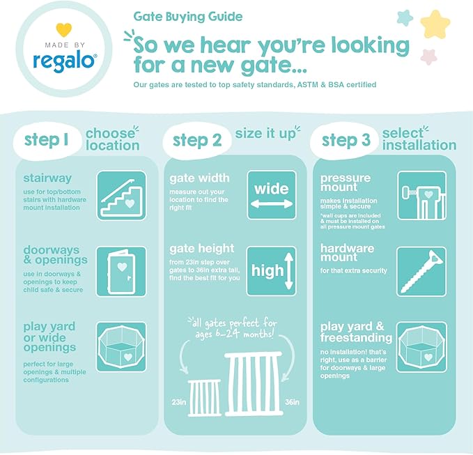 Regalo Safety 192" Super Wide Baby Gate & Play Yard, 2-in-1 Convertible Extra Wide Safety Barrier, Hardware Mounted for Toddlers & Pets, Tested & Safe for 30 Years, American Designed & Owned, Black