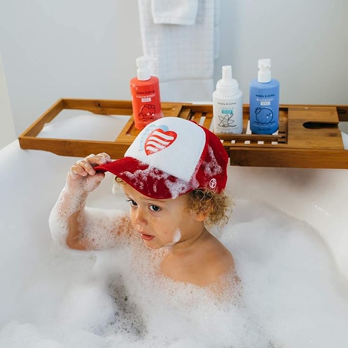 Dabble & Dollop USA Bundle, 3-in-1 Natural Bubble Bath, Body Wash & Shampoo for Kids, USA-Made, Paraben & Sulfate Free, Vegan, Tear-Free, Strawberry, Vanilla & Blueberry (Set of 3)