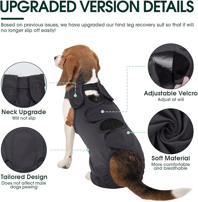 Kuoser Dog Surgery Recovery Suit - Thigh Wound Protective Sleeve for Female & Male Dogs, Pet Surgical Onesie for Spay/Neuter, Gray XS