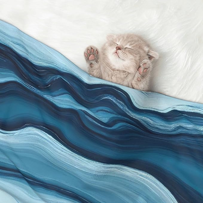 Waterproof Dog Blanket Soft Pet Blanket for Puppy Cat, Fleece Cat Throw Blankets for Furniture Bed Couch Sofa Reversible - Teal Turquoise Fluid Stripes