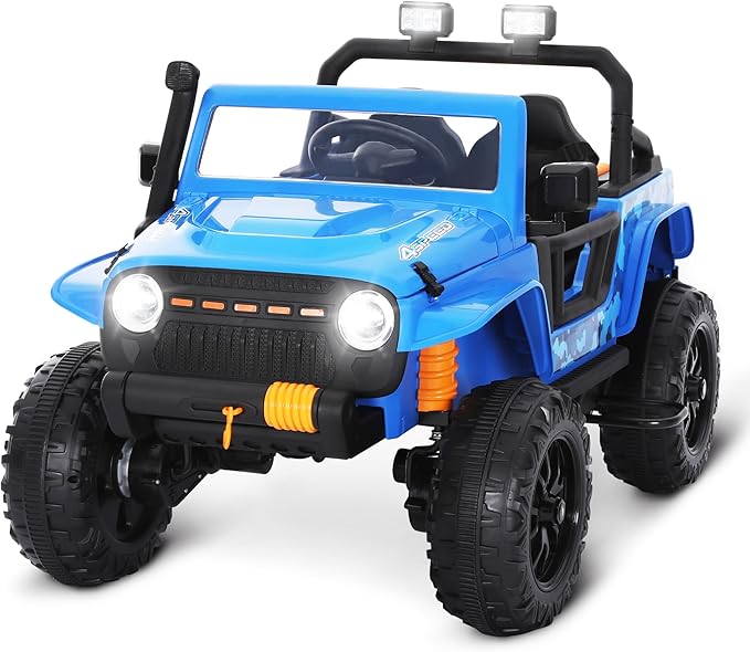 24V Kids Toddler Ride On Truck Electric Car Kids Ride On Truck Car Electric Jeep Off-Road Truck for Parent Remote Control LED Lights Music Powerful Wheels for Ages 3+(Blue)