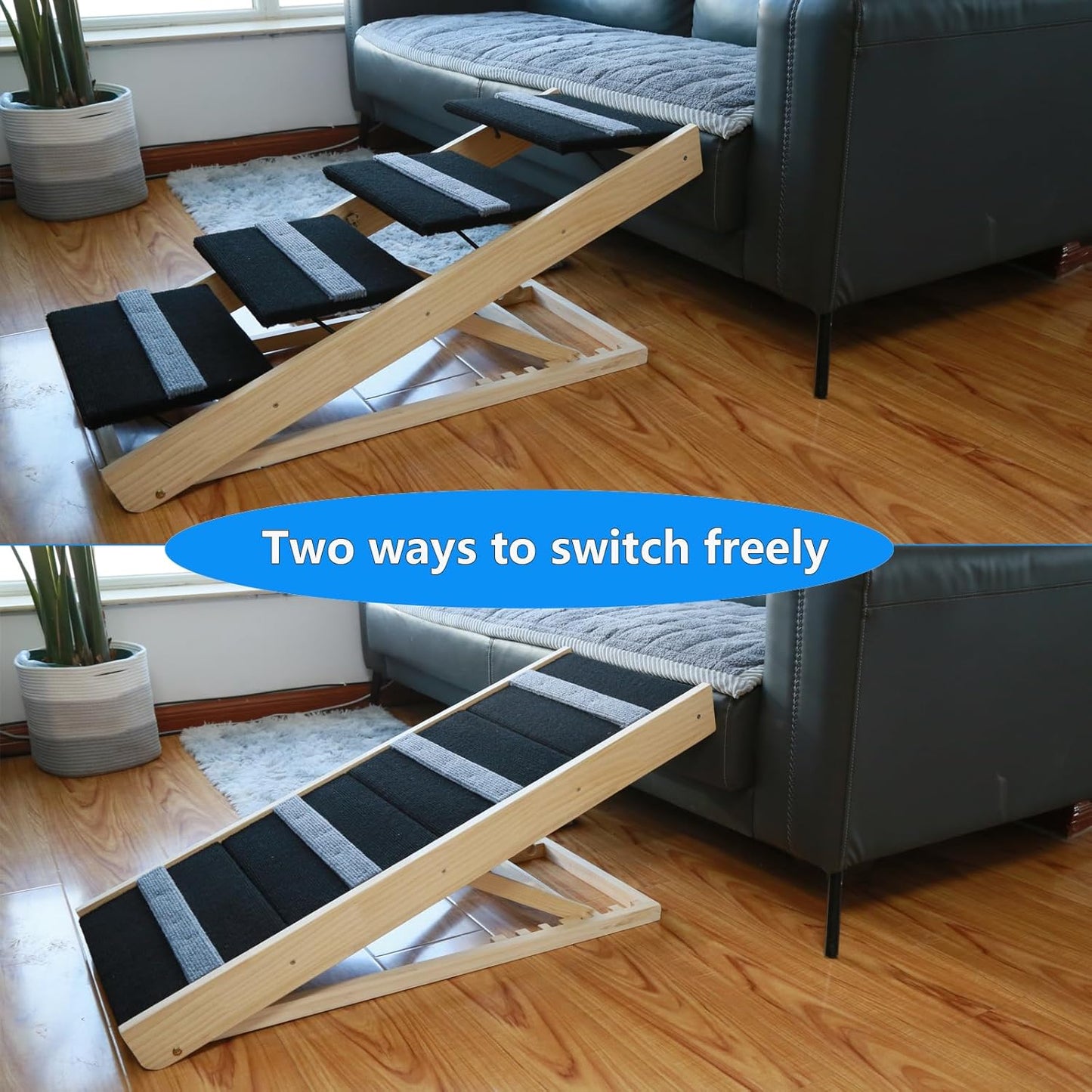 Upgrade 2-in-1 Pet Ramp Dog Stair,Folding Pet Stairs,Portable Dog Ramp for Small&Large Old Animals with Non-Slip Surface,Dog Ramp for Bed,Couch and Car,11.8" to 23.6" Height Adjustable(40×17.7)