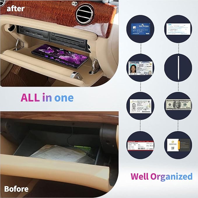 Car Registration and Insurance Holder,Leather Insurance License and Registration Card Holder for Car Glove Box, Auto Truck Document Holder Organizer for Men Women-Purple Butterflies Flower