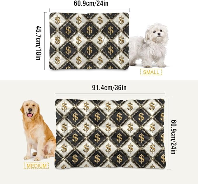 Black White Dollar Sign Pet Bed Cute Dog Bed Mat Absorbing Non Slip Pad Pet Sleeping Mat for Small, Medium, and Large Dogs Puppy Cat 24 in x 18 in