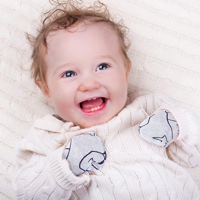 6 Pairs Newborn Baby Mittens No Scratch Gloves Infant Toddler Anti Scratch Essentials Unisex Cotton for 3-9 Months Girls Boys (Gray Series, Cool)