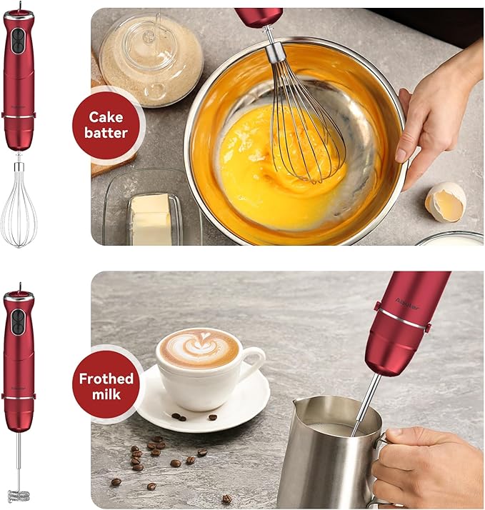 Immersion Blender 5 in 1 Hand Blender, Abuler 1000W Hand Mixer Stick,12 Speed Handheld Blender 304 Stainless Steel with 600ml Mixing Beaker, 500ml Chopper, Whisk and Milk Frother for Soup, Baby Food