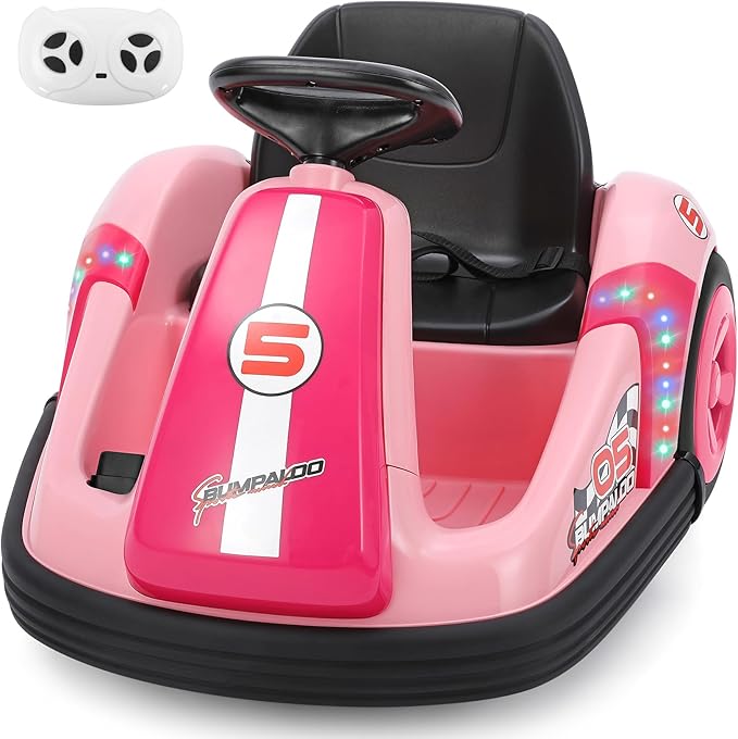 ELEMARA Toddler Bumper Car with Big Wheels, 2.2 Mph, Ride On Toys for Toddlers with DIY Stickers, 12v Electric Bumper Cars for Kids with Bluetooth,LED Light,Music for Indoor Outdoor,Peach Pink