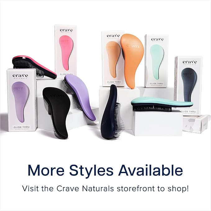Crave Naturals Glide Thru Hair Brush - 2 Pack Detangler Brush for Curly, Straight, Wet or Dry Hair - Gentle Detangling Brushes for Adults, Kids, Toddlers, 7.5"x3" - Coral and Turquoise