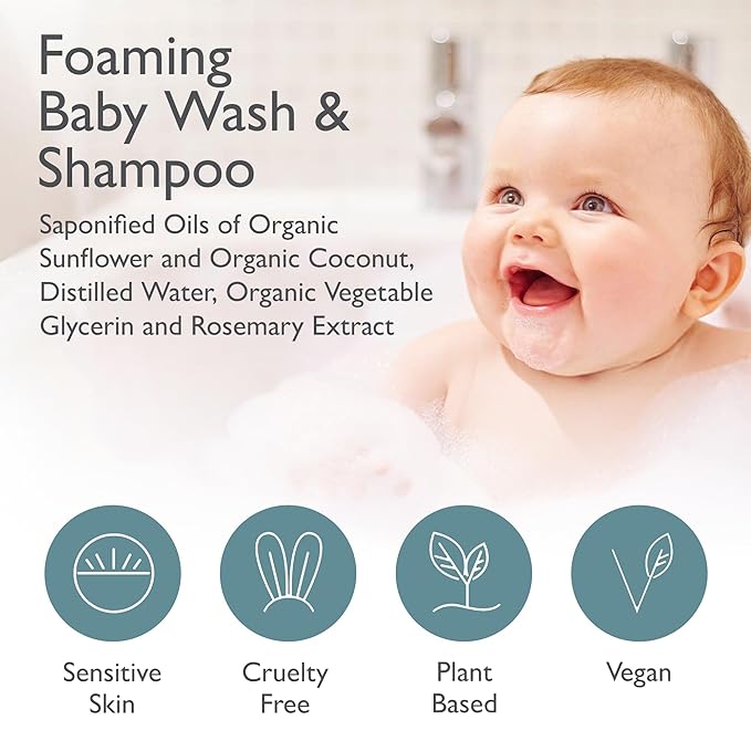 SoCal Suds & Company Gentle Botanical Baby Wash for Sensitive Skin - 2-in-1 Organic Foaming Shampoo & Body Wash - Clean Natural Nourishing Castile Soap Ingredients - Fragrance Free (Pack of 1), 6 oz