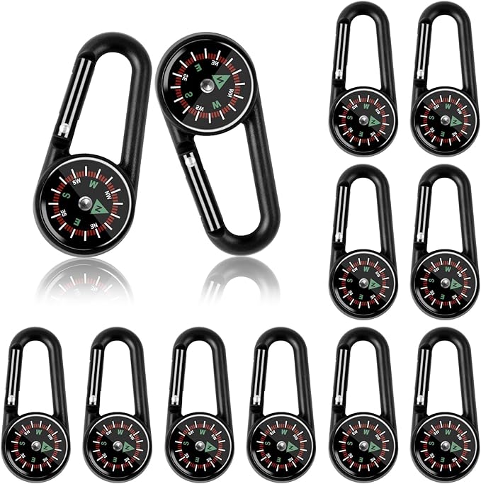 12 Pcs Mini Compass Keychain for Kids Bulk, Small Pocket Magnetic Compass Survival Hiking for Outdoor Survival Camping Party Backpacking Accessory
