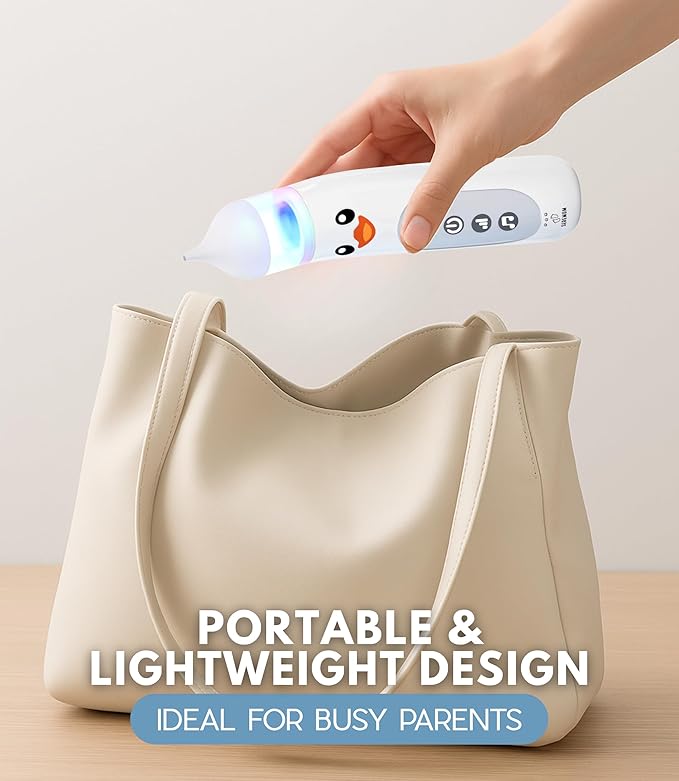 Nasal Aspirator for Baby Electric Nose Cleaner and Booger Sucker with LED Light and Music, Gentle Suction for Stuffy Nose, 5 Levels, USB-C Rechargeable, BPA-Free Silicone Tips, Easy to Clean