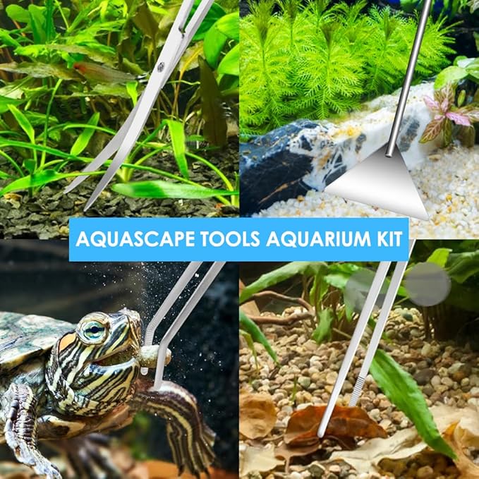 Gutsdoor Aquascape Tools Aquarium Kit, 4PCS Long Aquascaping Tools Stainless Steel Aquatic Plants Set for Fish Tank, Aquarium Plant Trimming