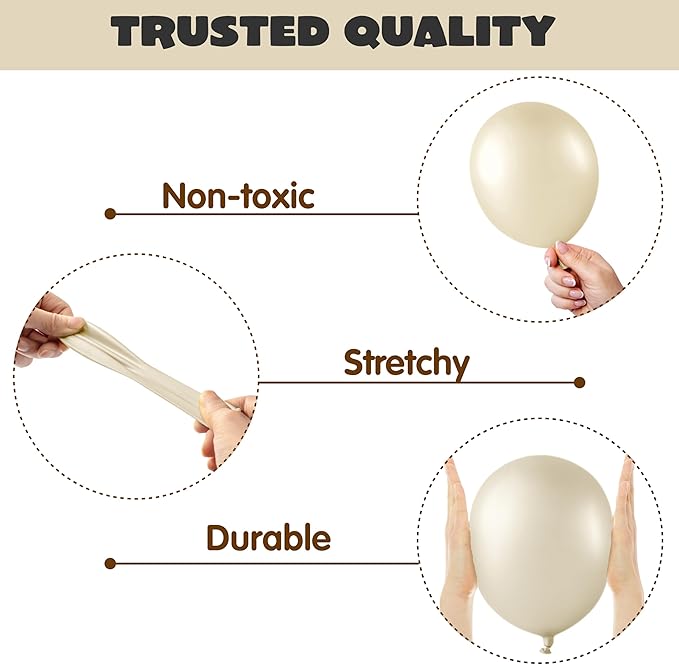 JOYIN 150 Pcs Sand White Balloons, Different Sizes 18 12 10 5 Inch Sand White Latex Balloon Arch Kit with Instruction for Birthday Party Graduation Wedding Holiday Decoration